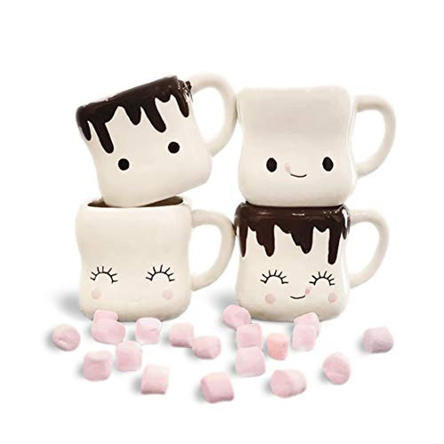 Cute Coffee Mugs set of 4 Marshmallow Shaped Hot Chocolate Cup with Handle - Mini Marshmallows for Hot Chocolate Mugs - Cute Cups For Coffee Hot Chocolate hot cocoa - Funny Coffee Mug Gift
