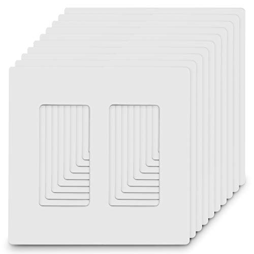 ABBOTECH 2-Gang Screwless Decorator Wall Plates, Child Safe Standard Size Outlet Cover, Unbreakable Polycarbonate Thermoplastic, White, 10 Pack