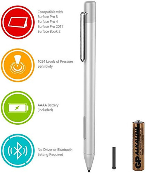 Surface Pen for Microsoft Surface Pro 7 Surface Laptop 1 2 Surface Book Surface Go Surface Pro 6 Pro 5 Pro 4 Pro 3 with 1024 Levels Pressure Sensitivity (Silver)