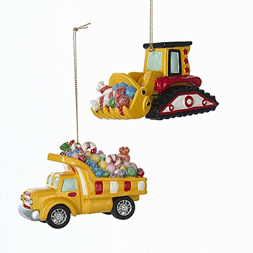 Kurt Adler CANDY FILLED CONSTRUCTION VEHICLE ORNAMENT - 2 ASSORTED: DUMP TRUCK AND BACKHOE
