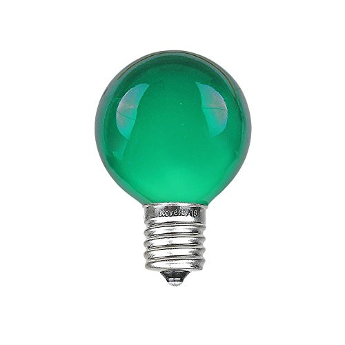 Novelty Lights 25 Pack G30 Outdoor Globe Replacement Bulbs, Green, C7/E12 Candelabra Base, 5 Watt