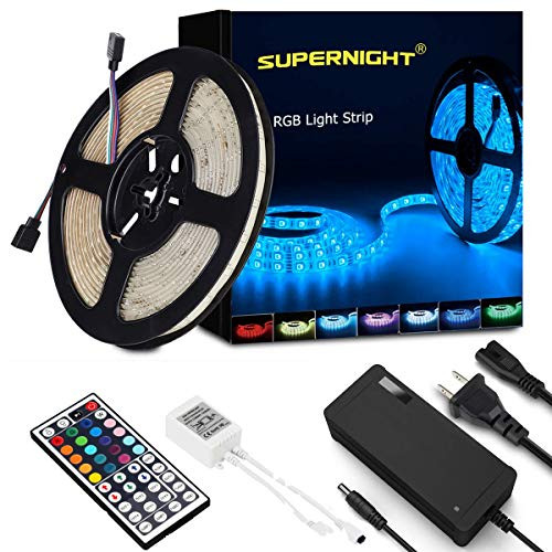 SUPERNIGHT LED Strip Lights, 16.4Ft RGB Color Changing SMD5050 300 LEDs Flexible Light Strip Waterproof Kit with 44 Key Remote Controller and 12V 5A Power Supply (PCB Color, White) SUPERNIGHT LED Strip Lights, 16.4Ft RGB Color Changing SMD5050 300 LEDs Flexible Light Strip Waterproof Kit with 44 Key Remote Controller and 12V 5A Power Supply (PCB Color, White)