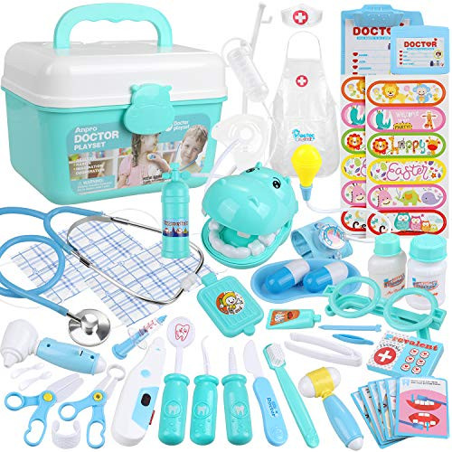 Anpro 46Pcs Medical Toy Kids Doctor Pretend Play Kit, Pretend Play Set with Stethoscope for Kids Doctor Role Play Costume Dress-Up, Birthday Gifts Anpro 46Pcs Medical Toy Kids Doctor Pretend Play Kit, Pretend Play Set with Stethoscope for Kids Doctor Role Play Costume Dress-Up, Birthday Gifts