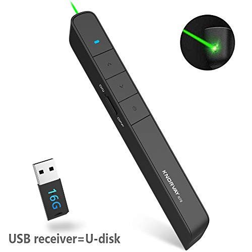 KNORVAY N78GBK Green Laser Pointer Presentation with 16GB Memory, Wireless Presenter Rechargeable PowerPoint Clicker for Presentation Remote, Slide Advancer Supports for Hyperlink/Keynote/Mac