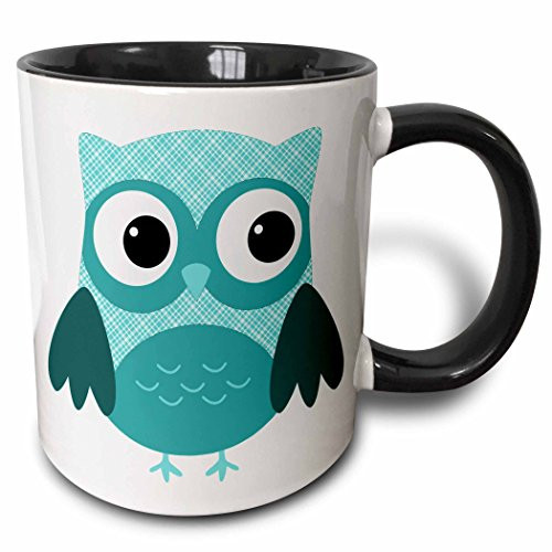 3dRose mug_167617_4 Cute Light Blue Plaid Owl - Two Tone Black Mug, 11oz