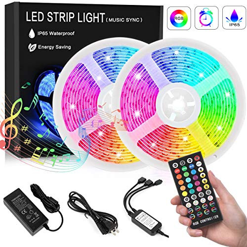 Led Strip Lights, 32.8ft IP65 Waterproof LED Light Strip with Music Sync, SMD 5050 Dimmable 16 Colors Light Strips with Controller for Home Lighting, Bedroom, Bar, Party (32.8ft)
