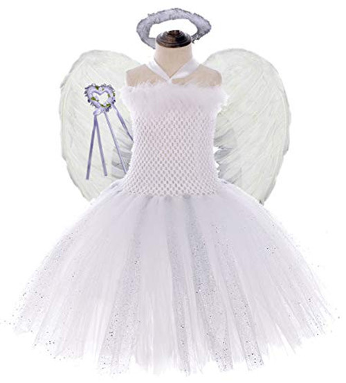 Tutu Dreams Girls White Fairy Tooth Costume Tutu and Wings Kids Princess Cosplay Clothes Holiday Pageant Dress Up (X-Large, Angel)