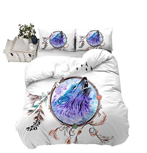 Erosebridal 3D Wolf Bedding Set Twin Size Dreamcatcher Decor Duvet Cover Kids Teen Boys Animal Series Bedspread Cover Feather Pattern Decor Quilt Cover for Adult Women Wolf Printed Decor Duvet Cover