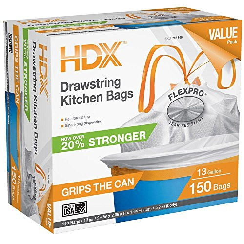 HDX 13 Gal. FlexPro Reinforced Top Drawstring Kitchen Bags (150-Count)