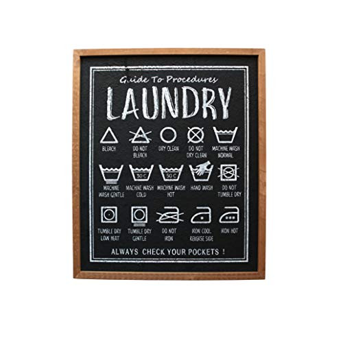 NIKKY HOME 17" x 20" Wooden Framed Laundry Symbols Guide Wall Sign for Laundry Room Decor, Black