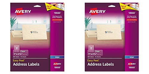 Avery Easy Peel Permanent Address Labels, 18660, 1" x 2 5/8", Clear, Pack of 300 Pack of 2