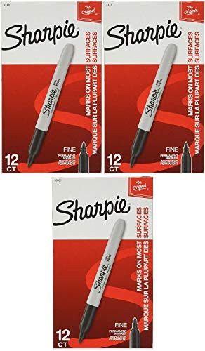 Sharpie Permanent Marker, Fine Point, Black (30101) (12 Markers) Pack of 3