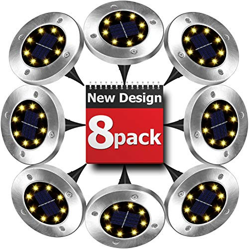 Solar Ground Lights - 8 LED Solar Garden Lights Outdoor?Disk Lights Waterproof In-Ground Outdoor Landscape Lighting for Lawn Patio Pathway Yard Deck Walkway Flood Light Dekugaa (8)