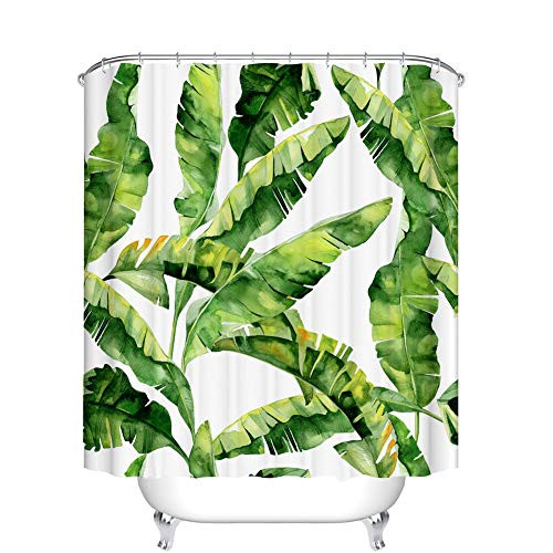 Fangkun Polyester Fabric Waterproof Bath Curtains - Tropic Plant Watercolor Banana Palm Leaves Shower Curtain - 12pcs Shower Hooks - Green - 72 x 72 inches Fangkun Polyester Fabric Waterproof Bath Curtains - Tropic Plant Watercolor Banana Palm Leaves Shower Curtain - 12pcs Shower Hooks - Green - 72 x 72 inches