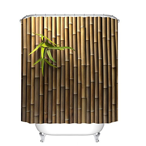 Fangkun Bamboo 3D Printing Bathroom Shower Curtain - Polyester Bath Curtains Decor Sets - 12pcs Shower Hooks are Included - 72 x 72 inches