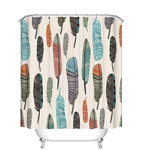 Fangkun Bathroom Shower Curtain Feather Printing Design - Polyester Fabric Waterproof Bath Curtains Decor Set - 12pcs Hooks - 72 x 72 inches Fangkun Bathroom Shower Curtain Feather Printing Design - Polyester Fabric Waterproof Bath Curtains Decor Set - 12pcs Hooks - 72 x 72 inches