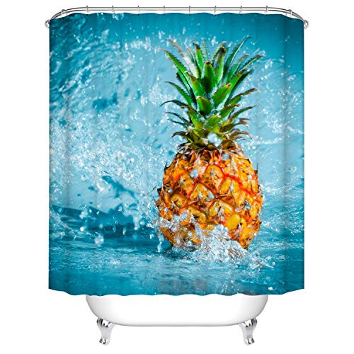Fangkun Tropical Home Bath Decor Shower Curtain - Pineapple Design Yellow Polyester Fabric Bathroom Curtains Sets - 12PCS Shower Hooks - 72 x 72 inches Fangkun Tropical Home Bath Decor Shower Curtain - Pineapple Design Yellow Polyester Fabric Bathroom Curtains Sets - 12PCS Shower Hooks - 72 x 72 inches