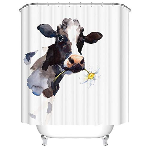 Fangkun Shower Curtain - Cow Farmhouse Animal Painting Art Bathroom Decor Set - Polyester Fabric Bath Curtains - 12 Shower Hooks - 72 x 72 inches