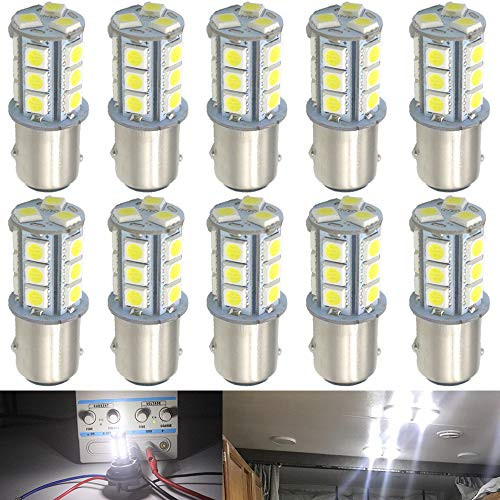 JAVR - Pack of 10-6500K White 1157 2057 2357 7528 BAY15D LED Bulbs 5050 18-SMD Replacement Lamps for 12V Interior RV Camper Trailer Lighting Back Up Reverse Lights or Tail Brake Lights