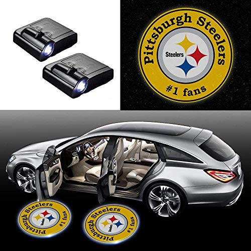 2pcs Fit for Pittsburgh Steelers Wireless Car Door Lights,Football Team Logo Steelers Led Laser Door Shadow Light Welcome Projector Lamp - No Drilling Required