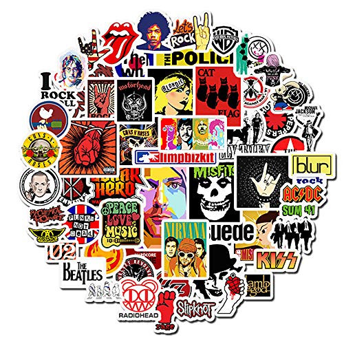 50 Pcs Waterproof Stickers Pack for Rock Music, Non-repetitive Vinyl Stickers for Laptop Waterbottle Flasks MacBook Copmputer Car Bike Guitar, Funny Decals Stickers for Kids Teens Boys Girls.