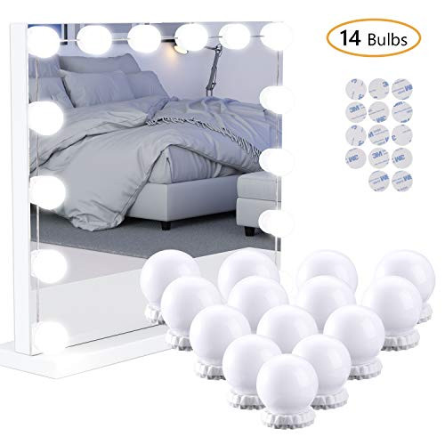 RUIJIA Vanity Lights for Mirror 14 Bulbs Hollywood Style Led Makeup Light kit for Mirrors, Dimmable Color and Brightness Stick on Mirror Lighted for Vanity Table Room Bedroom Bathroom Wall Mirror