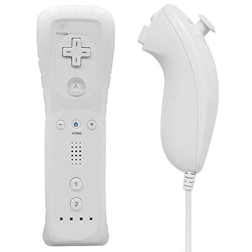 Wii U Remote Controller, Remote Controller and Nunchuk Controller with Silicon Case and Wrist Strap for Nintendo Wii and Wii U.(White)