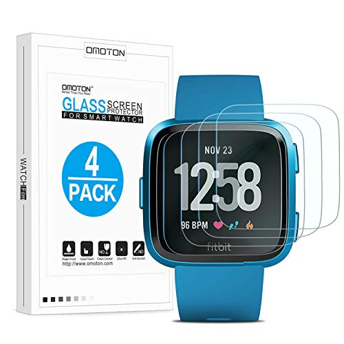 [4-Pack] OMOTON 9H Hardness HD Tempered Glass Screen Protector for Fitbit Versa/Versa Lite Edition Smartwatch