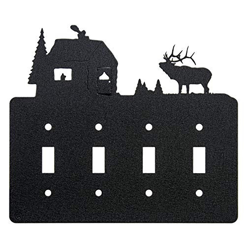 Elk & Cabin Quadruple Toggle Light Switch Wall Plate (Quadruple Toggle, Black)