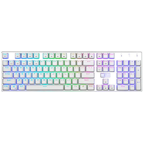 E-Element Z-88 RGB Mechanical Gaming Keyboard, Programmable RGB Backlit, Blue Switch -Tactile & Clicky, Water Resistant, 104 Keys Anti-Ghosting for Mac PC, Silver+White