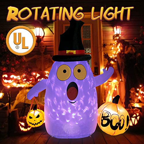 OurWarm Halloween Inflatables 5ft Halloween Ghost with Pumpkin for Halloween Garden Decorations, Halloween Blow Up Yard Decorations