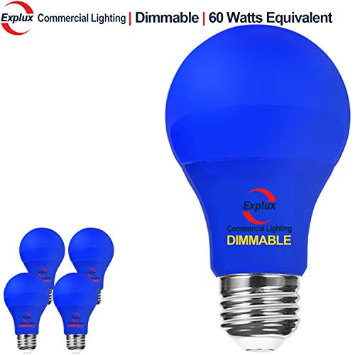 Explux Dimmable A19 Blue LED Light Bulbs, High Output 60W Equivalent, 4-Pack
