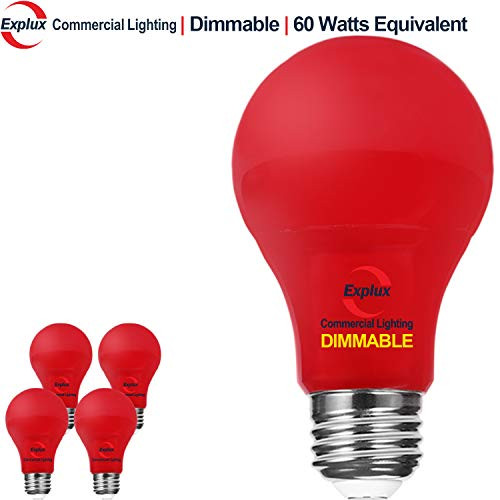 Explux Dimmable A19 Red LED Light Bulbs, High Output 60W Equivalent, 4-Pack
