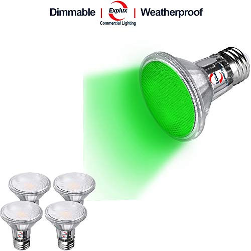 Explux PAR20 Green LED Flood Light Bulbs, Dimmable, 50W Equivalent, Indoor/Outdoor, 4-Pack