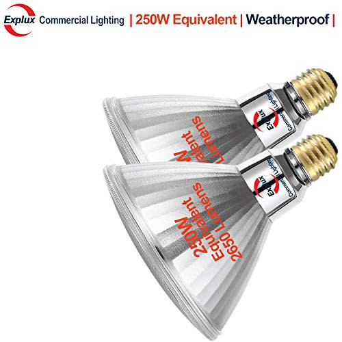 Explux 250W Equivalent PAR38 LED Flood Light Bulbs, Weatherproof, 2650 Lumens, Dimmable, 5000K Daylight, 2-Pack