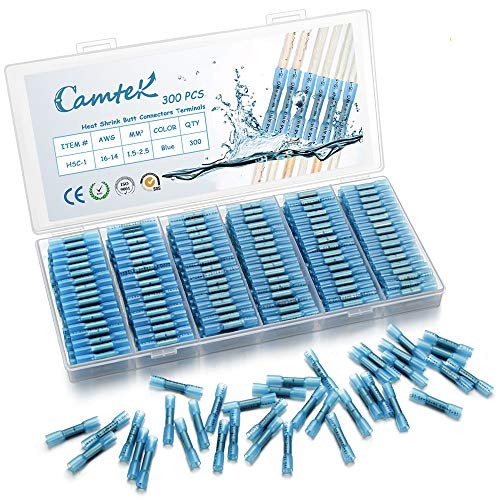 300PCS Heat Shrink Butt Connectors Terminals 16-14 AWG, Camtek Waterproof Wire Connectors Electrical Connectors Insulated Crimp Connectors Marine Automotive Butt Splice Electrical Terminals(Blue) 300PCS Heat Shrink Butt Connectors Terminals 16-14 AWG, Camtek Waterproof Wire Connectors Electrical Connectors Insulated Crimp Connectors Marine Automotive Butt Splice Electrical Terminals(Blue)