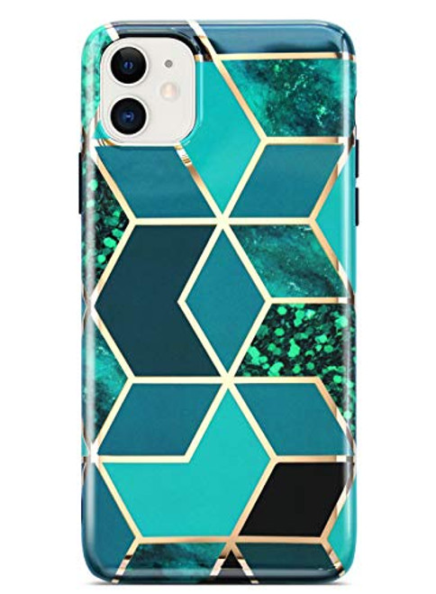 Coolwee iPhone 11 Case Marble Slim Fit Bling Glitter Sparkle Bumper Case Gold Stripe Thin Cute Design Glossy Finish Soft TPU Girls Women Protective Cover for Apple iPhone 11 6.1 inch Green