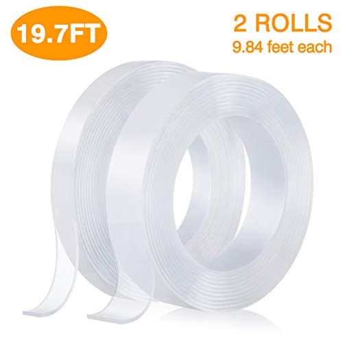 Nano Double Sided Tape,Removable Gel Grip Tape Transparent Sticky Tape,Reusable Traceless Mounting Adhesive Tape Heavy Duty for Fix Carpet Photo Poster,Home Office Car Outdoor Decor(2Rolls 6M/19.7FT)