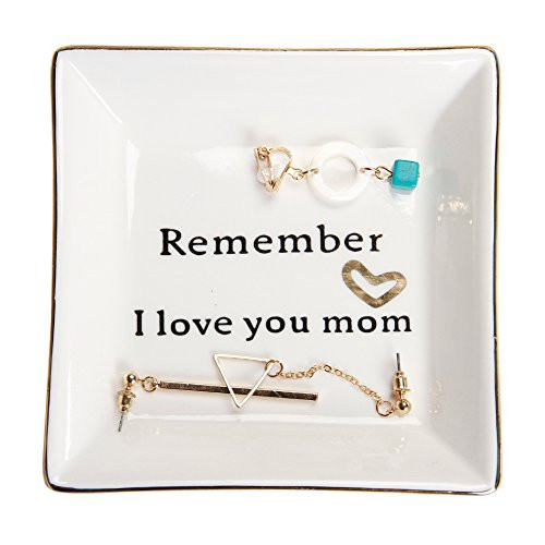 HOME SMILE Ceramic Ring Dish Decorative Trinket Plate -Remember I Love You Mom