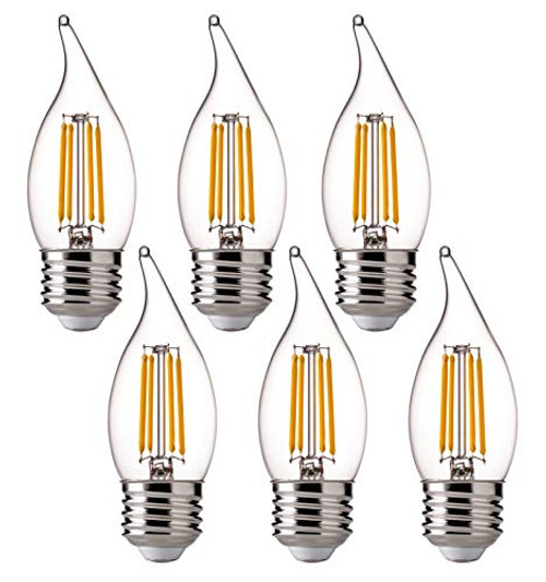 FLSNT LED 60 Watt Equivalent Chandelier Bulbs, 4.5 Watt Dimmable Filament Clear LED Candelabra Bulbs, E26 Medium Base CA11 LED Candle Bulbs, 2700K Soft White, 6 Pack