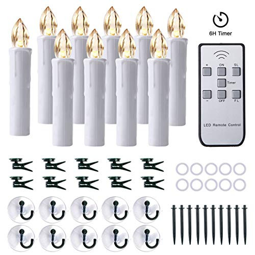 MIXALY 10 PCS Flameless Taper Candles - Battery Operated LED Window Candles with Remote Updated Timer Function - Christmas Candles Warm White - Perfect for Wedding/Party/Birthday/Decoration