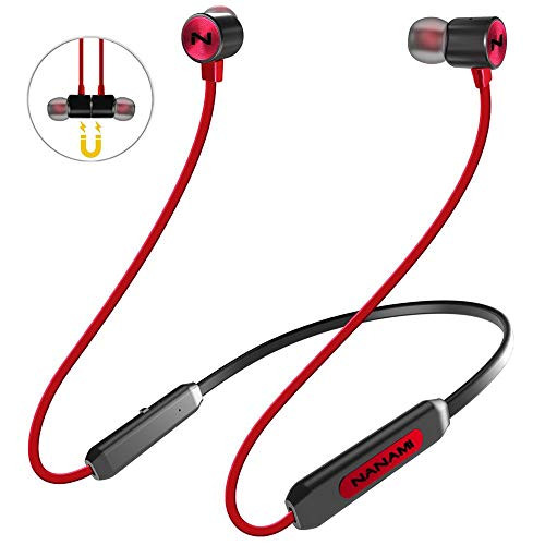 NANAMI Bluetooth Headphones,Wireless Earbuds IPX7 Waterproof Sports in-Ear Earphones w/Mic,HiFi Stereo Deep Bass Headsets,Magnetic Neckband 10 Hours Playback for Gym Workout-Red