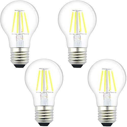 Klarlight A60 12V LED Filament Bulb, 4W Low Voltage 24V LED A19 E26 Edison Bulb - Daylight 50W Light Bulbs Replacement, A19 12V Engine Room RV Yacht Steamship Solar Panel System Lighting (4 PACK)