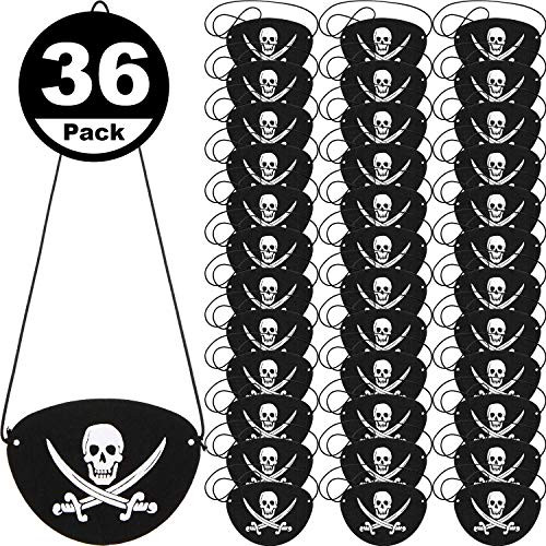 Pirate Eye Patches Black Felt One Eye Skull Captain Eye Patches for Halloween Christmas Pirate Theme Party (36 Pieces)