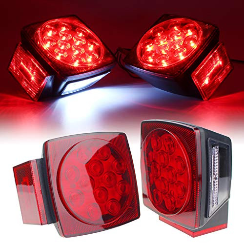 WoneNice Square Submersible Left and Right Trailer Lights Stop Turn Signal Brake Marker Lights for Under 80 Inch Boat Trailer Truck RV Marine