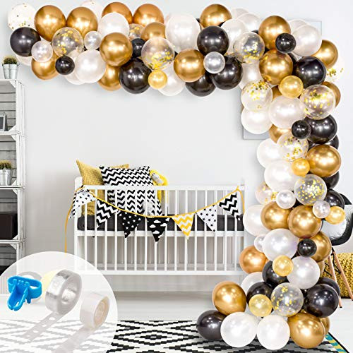 Whaline Balloon Arch & Garland Kit, 120Pcs Black, White, Gold Confetti and Metal Latex Balloons with 1pcs Tying Tool, Balloon Strip Tape for Graduation, Wedding, Birthday Decor Whaline Balloon Arch & Garland Kit, 120Pcs Black, White, Gold Confetti and Metal Latex Balloons with 1pcs Tying Tool, Balloon Strip Tape for Graduation, Wedding, Birthday Decor