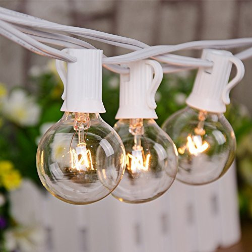 Sunsgne 25Ft Globe String Lights with G40 Bulbs (Plus 2 Extra Bulbs) UL Listed Backyard Patio Lights Garden Party Natural Warm Bulbs Cafe Hanging Umbrella Lights on Light String Indoor Outdoor-White