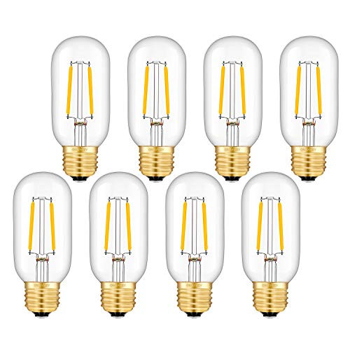 OMAYKEY 2W LED Tubular Bulb 25W Equivalent 250 Lumen, 2700K Warm White E26 Base, Antique Edison T45 Tube Clear Glass Dimmable LED Filament Bulbs, Chandelier Decorative Ceiling Fan Light Bulbs, 8 Pack OMAYKEY 2W LED Tubular Bulb 25W Equivalent 250 Lumen, 2700K Warm White E26 Base, Antique Edison T45 Tube Clear Glass Dimmable LED Filament Bulbs, Chandelier Decorative Ceiling Fan Light Bulbs, 8 Pack