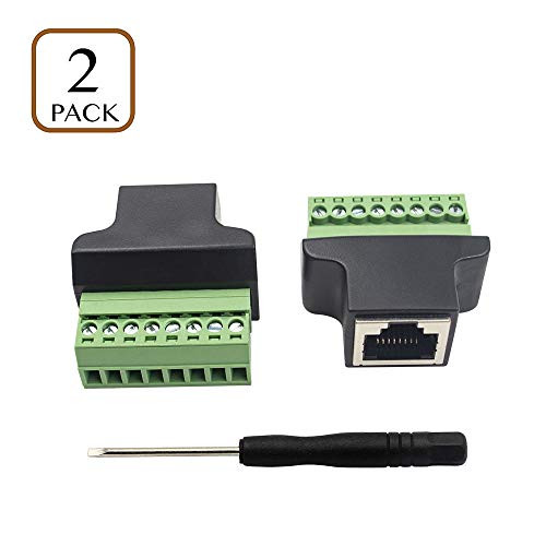 Poyiccot RJ45 Screw Terminal Adaptor Connector, 2pack RJ45 /8p8c Female Jack to 8 Pin Screw Terminal Connector for Cat7 Cat6 Cat5 Cat5e Ethernet Extender CCTV Digital DVR Network Adapter