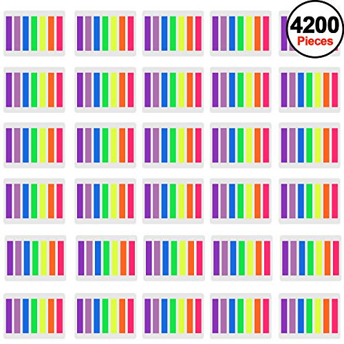 SIQUK 4200 Pieces Flag Tabs Colored Page Markers Sticky Index Tabs Neon Note Tabs Page Flags, 30 Sets 7 Colors